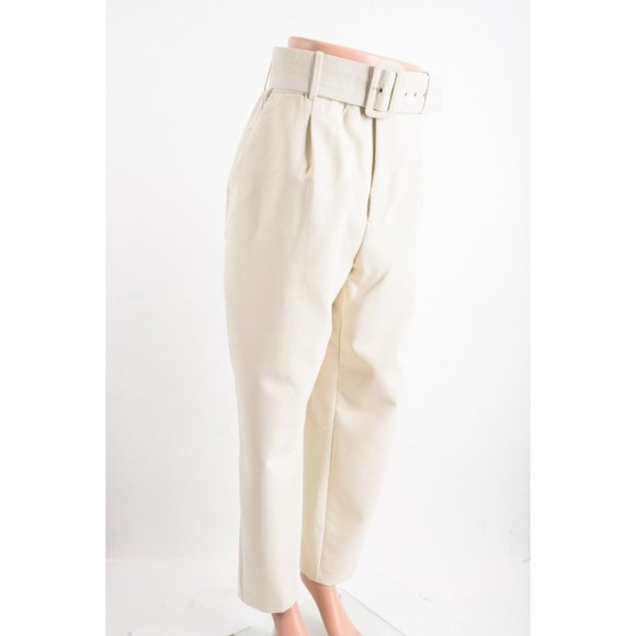 Zara High Waisted Belted Ankle Pants Trousers L Ivory Ecru 1478/430 - Picture 2 of 6